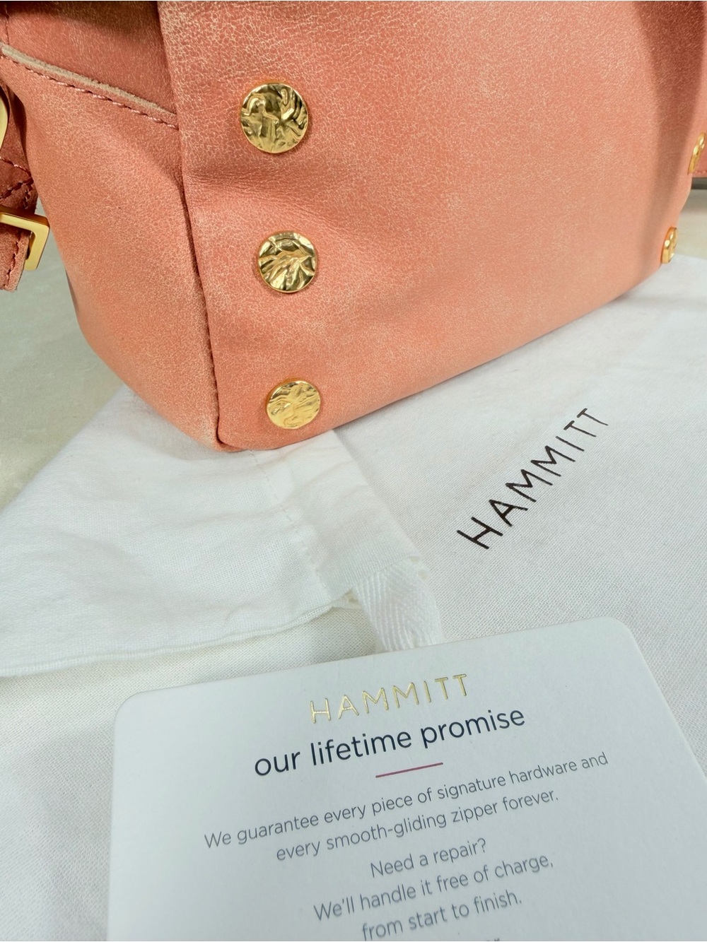 Hammitt Coral Pink Leather Crossbody Bag with Gold Studs - Picture 7 of 7